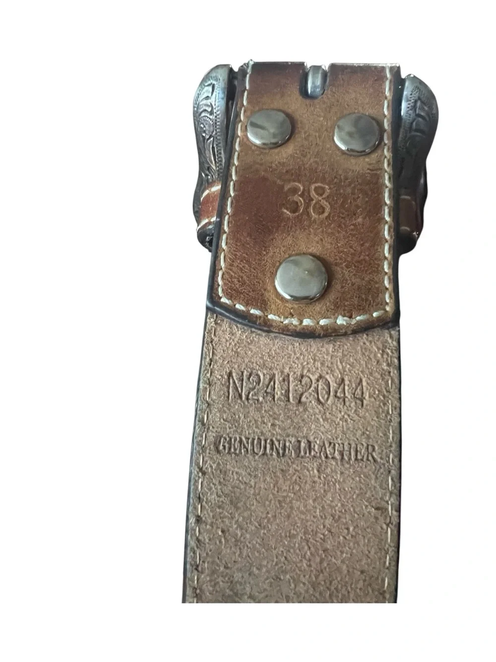 NOCOMA southwest inlay silver Concho Leather Belt. Size 38.